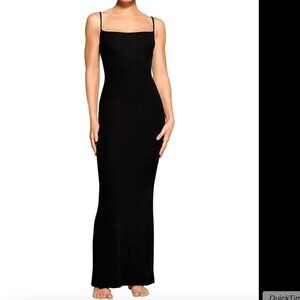 SKIMS Soft Lounge Long Slip Dress – Onyx Ribbed – XS – Like New